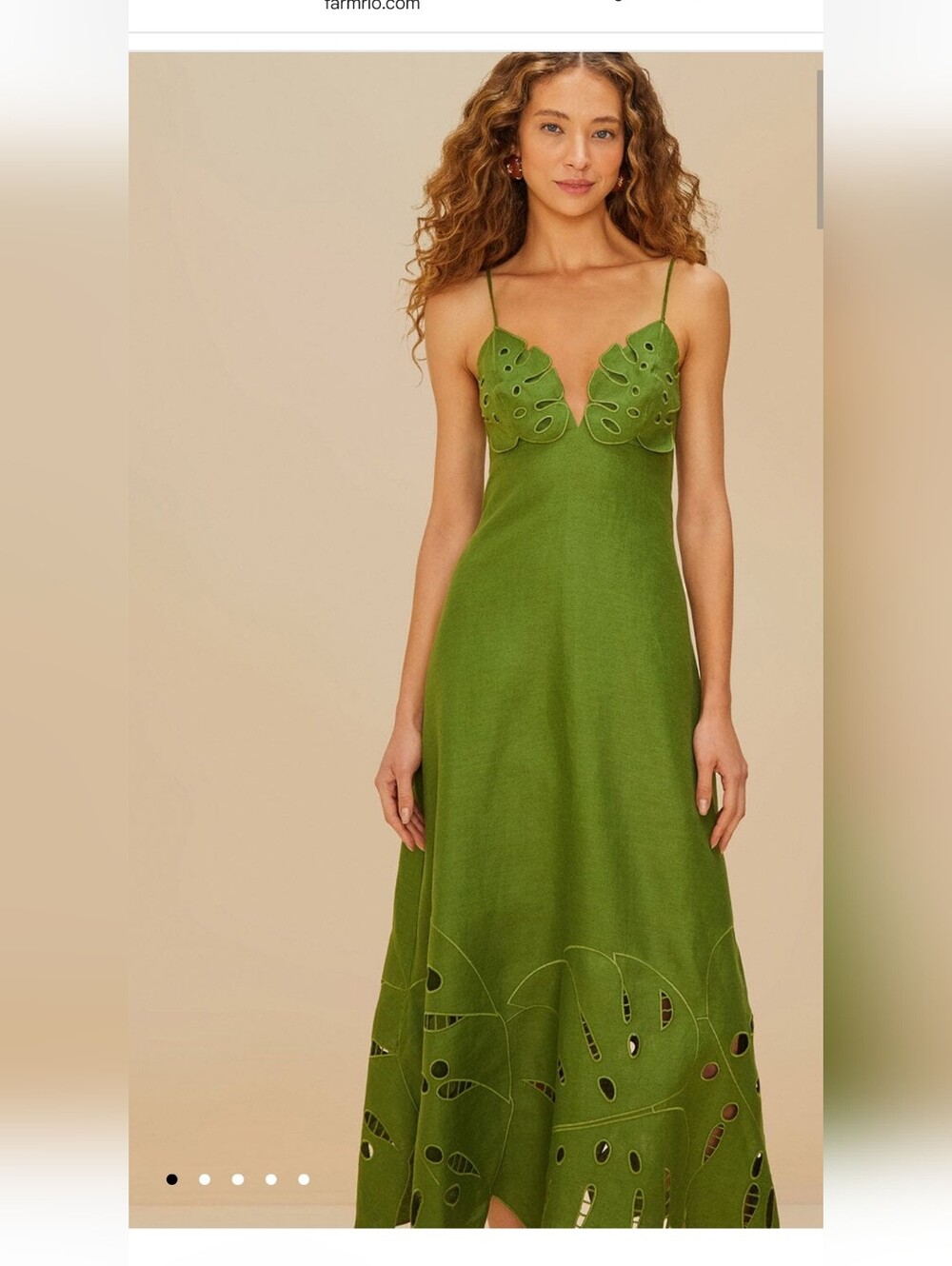 FARM Rio Green Leaf-Cut Maxi Dress